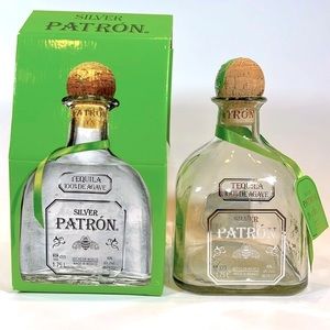 1.75 L Silver Patron Tequila Empty Glass Bottle with Box